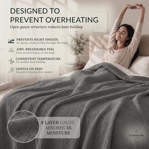 CLOUDSCAPE 8 Layer 100% Muslin Cotton Blanket Twin Size 68"x92" - Sharkskin - Image 4