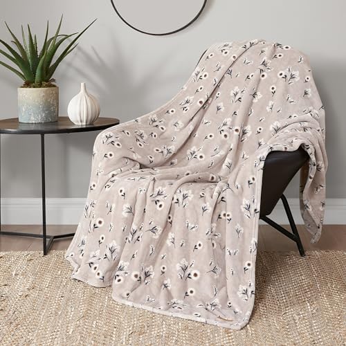 Lucky Brand Cozy Plush Blanket - Premium Microfiber Throw for Luxurious Comfort and Style, 50" x 70", Daisy Beige Floral by LuckyBrand
