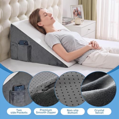 puredown® 12" Bed Wedge Pillow, Cooling Wedge Pillows for Headboard, Pillow Wedge for Nighttime Acid Reflux, Lumbar & Back Support, Leg Elevation Therapy, Snore Reduction Aid.White - Image 4