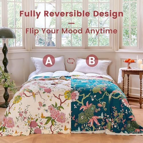 MSGKV Boho Throw Blanket 60"x80" Cotton Chinoiserie Bird Blanket for Couch - Image 4