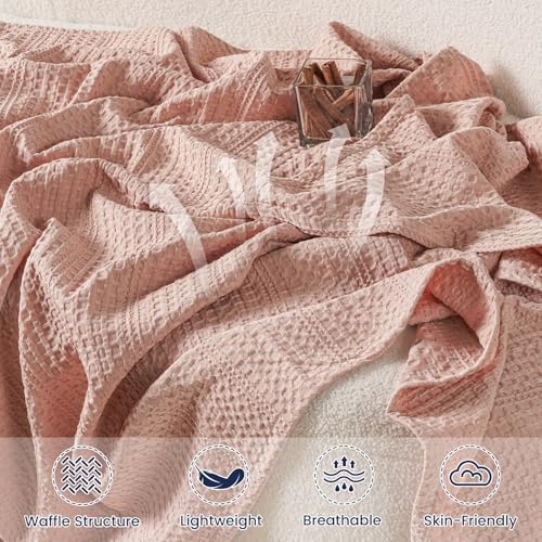 PHF Lightweight Waffle Weave Throw Blanket 50"x 60", Soft Woven Summer Blanket for Hot Sleepers - Aesthetic Home Decor for Couch Bed Sofa, Pet Friendly, Rose Pink - Image 3