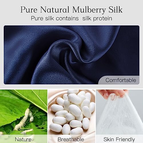 100% Natural Silk Eye Mask for Women Men, Soft Pressureless Cooling Blackout Eye Covers for Sleeping, Large Size Sleep Mask fits All Heads Adjustable, 1PC, Navy Blue - Image 4
