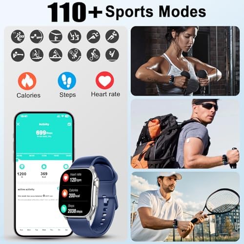 Smart Watch, 2.01" AMOLED Curved Touchscreen Fitness Watch, IP68 Waterproof, 24/7 Heart Rate/Sleep Monitor, Fitness Tracker with Pedometer, 120+ Sports Modes, Smartwatch for Android iOS Navy Blue - Image 5