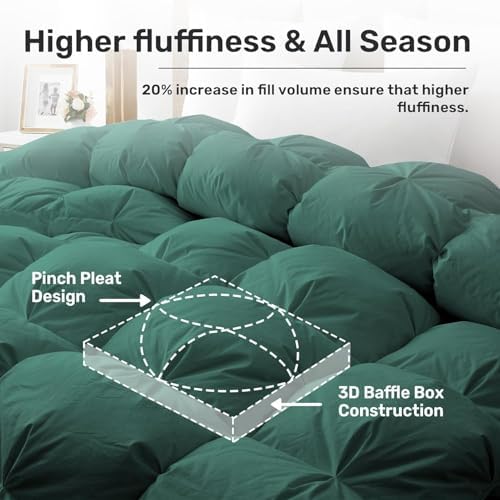 UNIKOME King Size Goose Feather Down Fiber Comforter Duvet Insert, Green - Image 3