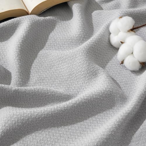 Bedsure 100% Cotton Blanket, Herringbone Weave, Throw XL, Cool Grey by Unknown