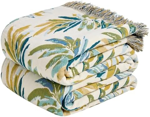 MSGKV Boho Throw Blanket 60"x80" 100% Cotton Leaves Muslin Blanket for Bed by MSGKVHomeTextiles