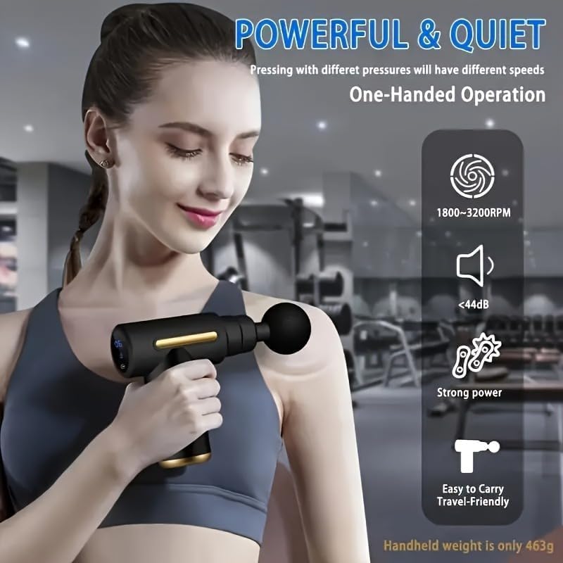 Portable Massage Gun Deep Tissue,Percussion Handheld Muscle Massager Tool, Ideal Gifts for Home & Travel (Grey) - Image 3
