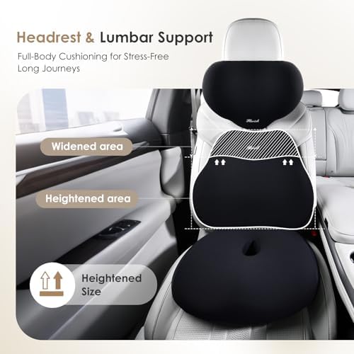 FLORICH Car Seat Cushion & Lumbar Support Pillow & Car Neck Pillow, Ergonomic Memory Foam Driving Seat Cushion for Back & Sciatica Pain Relief, Non-Slip Washable Cushion for Car, Driver, Office-Black - Image 6