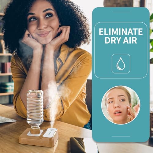 Travel Humidifier, Portable Humidifier for Plants, Bedroom, Office, Hotel or Car, Battery Operated Mini Cool Mist Humidifiers, Quiet 23dB, Auto-off, Night Light & BPA-Free, Wood Grain - Image 3
