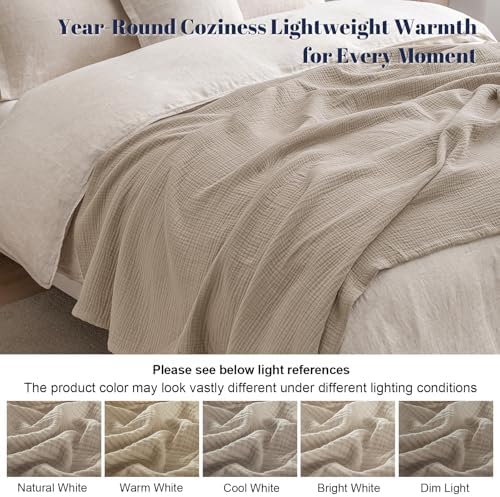 PHF 100% Cotton Muslin Throw Blanket 50" x 60", 4-Layer Lightweight Gauze Throw, Breathable Cloud-Soft Minimalist Blanket for Bed, Couch, Camping, Taupe, Ideal Gift - Image 6