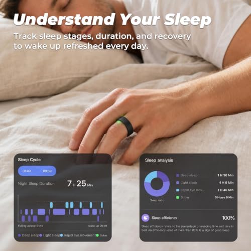 Smart Ring Wearable Health Metrics Monitor, Black, Size 7 - Image 3