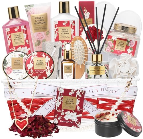21Pcs Spa Gifts Skin Care Set - Luxurious Rose Spa Gift Baskets for Women by LILYROY