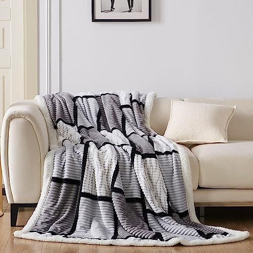 Gracelife Sherpa Fleece Throw Blanket for Couch, Fluffy Plush Warm Fuzzy Blanket for Women and Men, Cozy Thick Soft Twin Blanket for Bed, Grey, 60x80 Inches by Gracelife