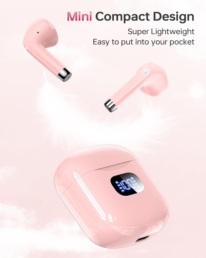 KTGEE Wireless Earbuds Bluetooth 5.3 Headphones, 40Hrs Playback Stereo Ear Buds with LED Display Charging Case IPX7 Waterproof in-Ear Earphones with Mic for Phone Tablet Laptop Sports, Pink | Stereo Sound, LED Display, IPX7 Waterproof, Compact In-ear E... - Image 3