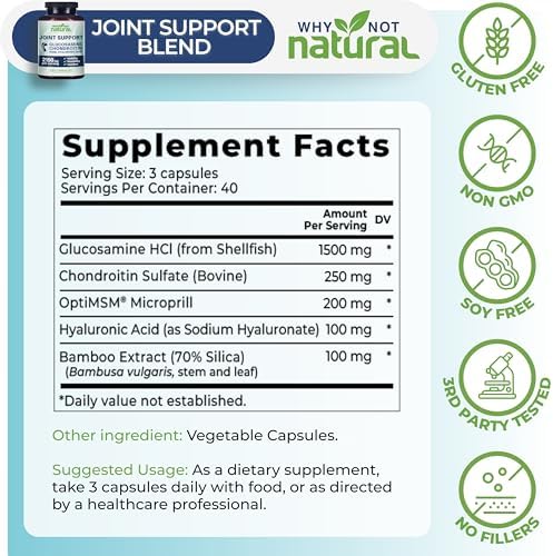 Why Not Natural Glucosamine Chondroitin, MSM, Joint Support Supplements - Knee Pain Joints Health Suppplement - Image 4