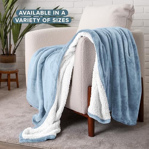 Bare Home Sherpa Fleece Blanket (Full/Queen, Light Blue) - Image 2