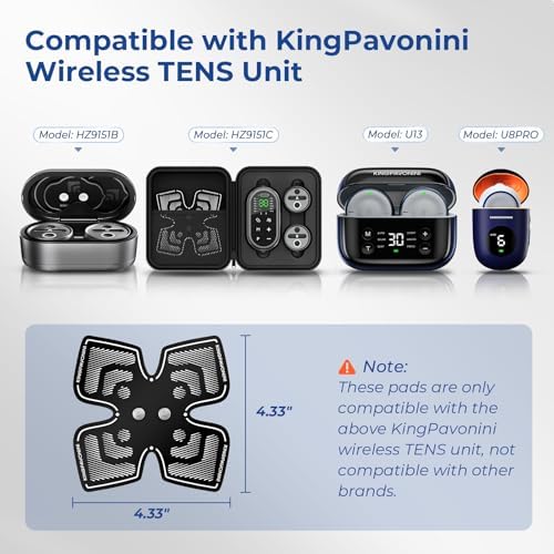 KingPavonini Official TENS Unit Replacement Pads 4.33'' x 4.33'' (Model U8PRO, U13, HZ9151B, HZ9151C),4 PCS - Image 2