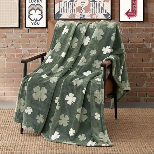 Lucky Brand 50" x 70" Plush Throw Blanket, Clover Toss Green Blanket for Sofa or Bed - Image 3