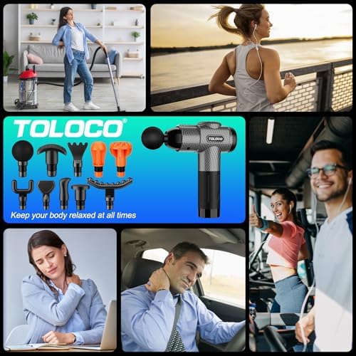 TOLOCO Massage Gun, Deep Tissue Back Massage for Athletes for Pain Relief, Percussion Massager with 10 Massages Heads & Silent Brushless Motor, Fathers Day Dad Gifts, Carbon - Image 6