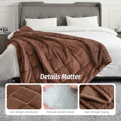 Wemore Sherpa Fleece Weighted Blanket for Adult 20 lbs Queen 60"x80" Brown - Image 5