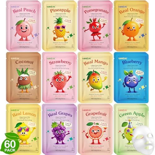60 Pack Fruit Theme Face Mask for Kids, Bulk Birthday Gifts for Girls by KONEUK