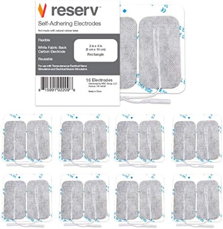reserv 2" x 4" Rectangle Premium Re-Usable Self Adhesive Electrode Pads for TENS/EMS Unit, Fabric Backed Pads with Premium Gel (Latex Free)(16 Electrodes) by Reserv