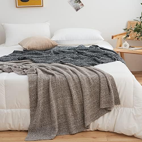 Longhui bedding 100% Cotton Knitted Throw Blanket – Light Grey, Soft & Cozy, Machine Washable, 51"x63" – Perfect for Living Room, Couch, Sofa, Bed or Travel - Image 4
