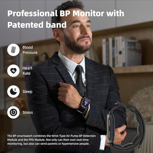 Smart Watch Blood Pressure, 1.95" Smart Watch BP Monitor with Air Pump Cuff, Blood Pressure Watch with Sleep Heart Rate Monitor, Pedometer, Watch Supports Data Sharing, Reminder Monitoring - Image 2