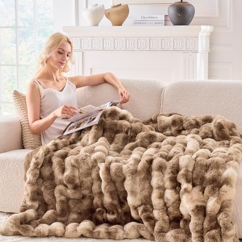 BENVWE Fluffy Faux Fur Throw Blanket for Couch - Soft, Plush, Thick, Cozy, Fuzzy Luxury Minky Bubble Blanket for Home Living Room Decor, Gifts for Women, Tie-dye Brown, 51" x 63", 1100GSM - Image 5