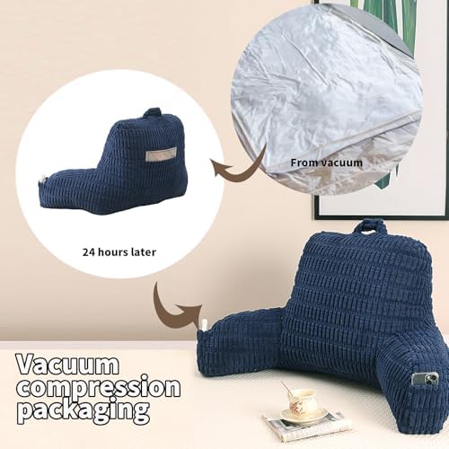 Reading Pillow for Sitting in Bed with Arm,Blue Corduroy,M - Image 4