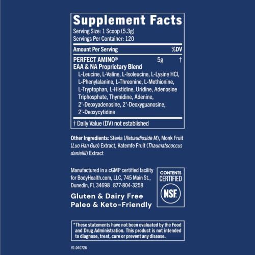 BodyHealth PerfectAmino - BCAA and EAA Powder for Pre and Post Workout - Amino Acid Energy Drink for Men and Women to Support Lean Muscle and Recovery - Unflavored (Lightly Sweetened) - 120 Servings - Image 2