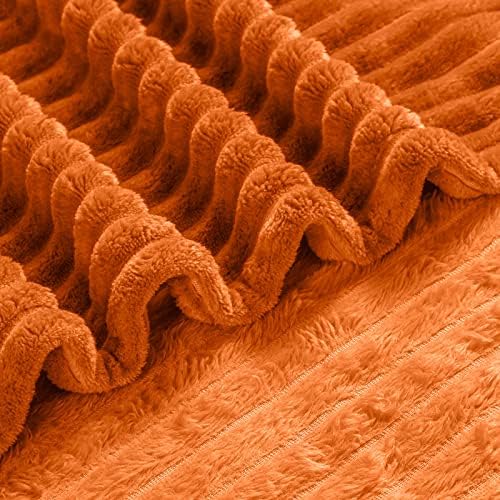Bnuitland Orange Fleece Throw Blanket 90"x108",300GSM Large Big Soft Cozy Warm Lightweight Stripe Pattern for Bed Sofa Home Decor,Suitable for Adults Family All Season - Image 6