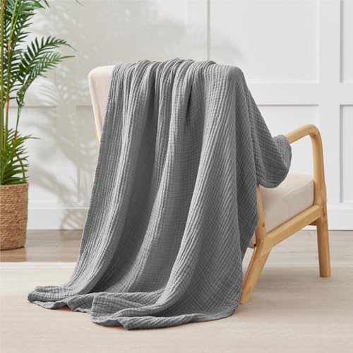 100% Cotton Muslin Blanket 40" x 40", Breathable and Lightweight Cotton Throw Blankets, Soft Cooling Summer Gauze Blanket for All Season, Grey - Image 6