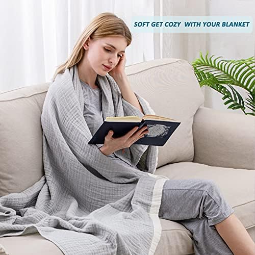 SE SOFTEXLY Muslin Throw Blanket, 4-Layer Dyed Yarn, 50”x60”, Grey - Image 2