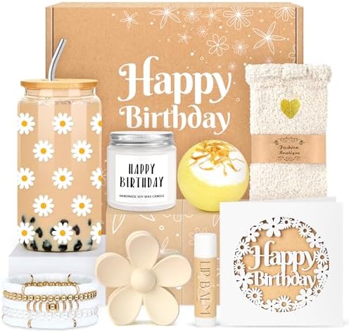 Birthday Gifts for Teen Girls, Women, Teenage Girl Birthday Gift Sets for Teen Girls Tween Gifts for Teenage Girl Cute Daisy Aesthetic Glass Cup Gift Basket for Teens, Women, Sister, Her, Friend by CHESACE