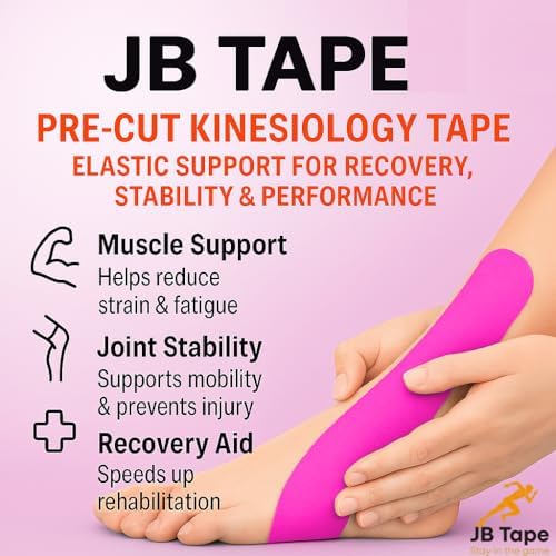 JB Tape Kinesiology Tape, 80 Precut Strips, Pink, Latex‑Free, 4 Rolls - Image 2