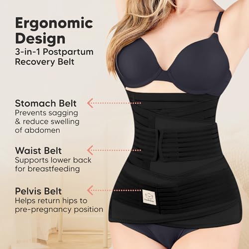 3in1 Postpartum Belly Support Recovery Wrap Band 2pk (Black/Ivory, M/L) - Image 2