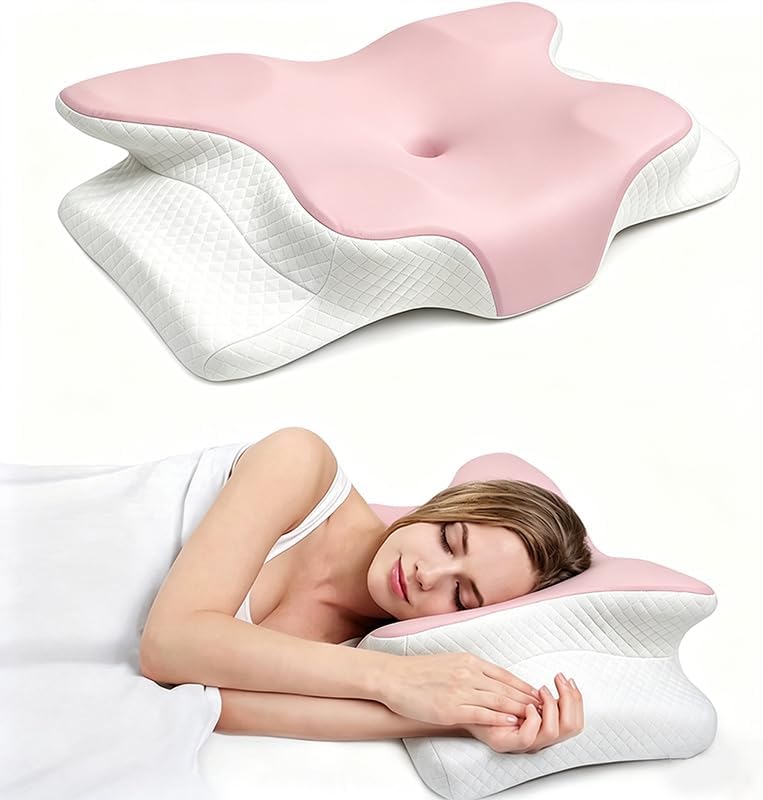 Cooling Neck Support Pillow, Adjustable Cervical Memory Foam for Pain Relief, Odorless Ergonomic Orthopedic Bed Pillows for Side Back Stomach Sleepers, Cozy Sleeping (Pink) by Unknown