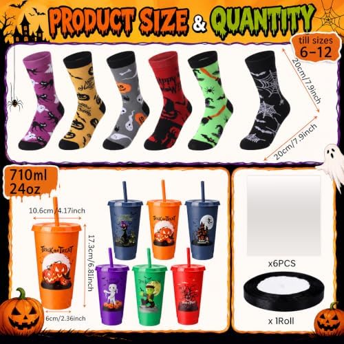 12 Set Halloween Party Gift Cup and Socks, Halloween Party Favor Bundle with Cups, Pairs Novelty Socks, Gift Bags and Ribbon for Trick or Treat Classroom Prize Supplies - Image 2