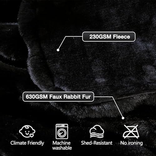 ORINOVA Black Fluffy Thick Fur Throw Blanket 50x60 for Bed Couch Office Chair Bunny Soft Blanket for Adults Gift Home Living Room Decorative Decor 860 GSM - Image 6