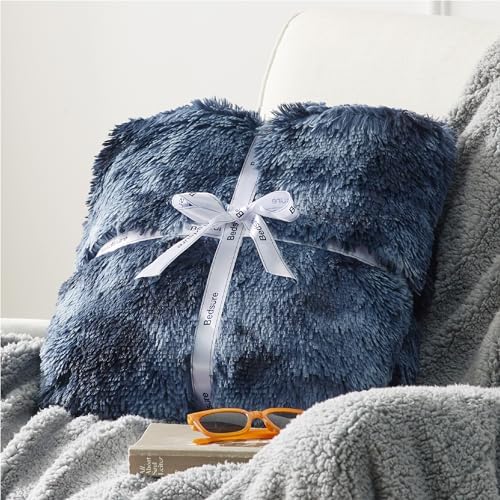 Bedsure Faux Fur Fluffy Sherpa Throw Blanket Twin Tie Dye Navy 60"x80" - Image 6