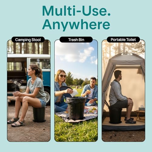 SereneLife Foldable Toilet Seat for Camping, Adjustable Height Portable Travel Potty with Lid, Carry Bag, Non-Slip Base, 331 lbs Capacity + 3-Pack Flushable Wipes, for Car, Hiking, Outdoor Use, Black - Image 6