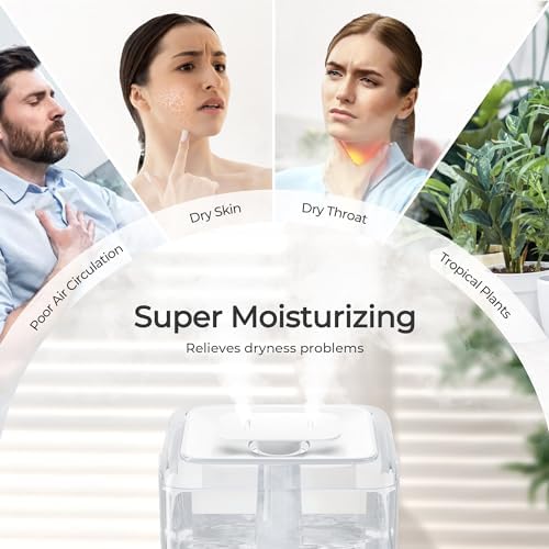 CHIVALZ Humidifiers for Bedroom, 6L Cool Mist Humidifiers for Baby Nursery, 26dB Quiet, 50H Runtime, Top Fill Humidifier for Large Room, Home, Plants, Nightlight, Oil Diffuser 1 Pack White - Image 4