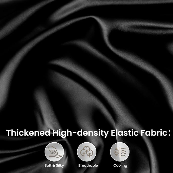 Set of 2 Thickened Satin Pillowcase, Elastic 16 * 24In Pillow Cover for Cervical Pillow or Memory Foam Pillows, Smooth & Soft Hair and Skin Friendly, Queen Size with Zipper Black - Image 3