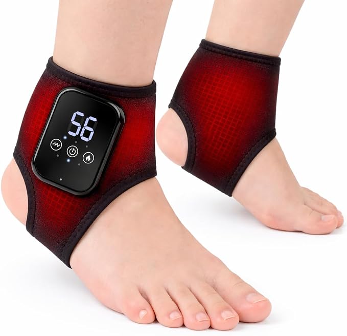 2 PCS Cordless Ankle Massager for Pain Relief, Foot Massager for Neuropathy, Ankle Heating Pad with Massage, Foot Ankle Massager, Heated Foot Massager, 3 Heat Levels, 3 Massage Modes, Black by DeMoce