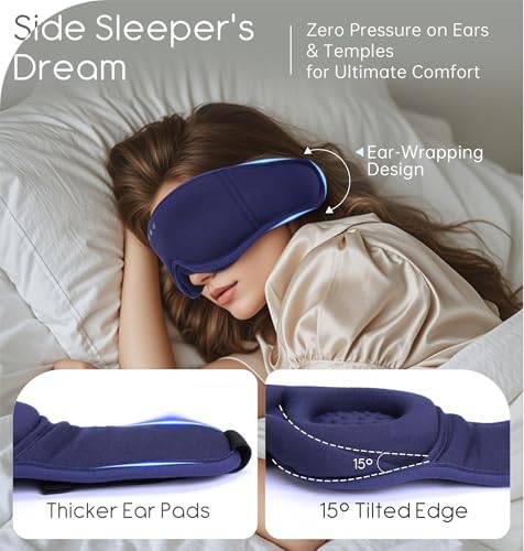 Sleep Mask with Headphones Bluetooth 5.4, TOPOINT 3D Eye Mask Blackout with Soft Bamboo Cotton for Side Sleepers Women Men, Sleep Headphones Earphones HD Speaker Microphone for Travel Meditation Gift - Image 5