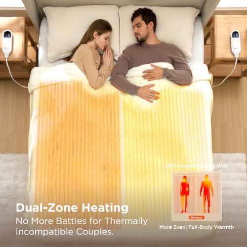 Bedsure Heated Blanket King Size, Dual Control Electric Blanket, Ivory - Image 3