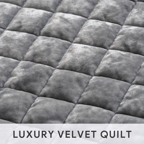 RECYCO Channel Box Stitch Velvet Quilt Set, King Size, Gray - Image 4