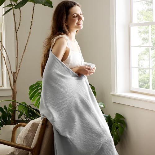 Bedsure 100% Cotton Blanket, Herringbone Weave, Throw XL, Cool Grey - Image 4