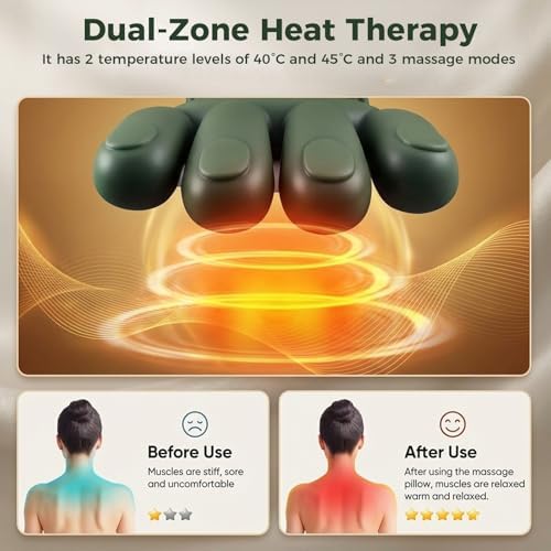 KppeX Upgraded Model Finger Deep Cordless Cordless Neck Massager Pillow, Leg and Back Pain Relief Tissue Kneading,Shiatsu and Shoulder Massage,Gifts for Men or Women-Olive Green - Image 3